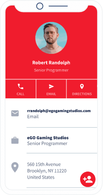 A QR Code landing page that displays contact details with a button that saves the information to a smartphone address book directly.